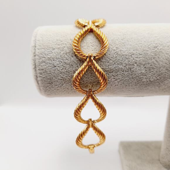 Vintage Crown Trifari Gold Link Bracelet, Twisted Rope Open Loop Design, 7 Inch - Picture 2 of 10